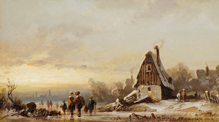 Gemälde mit einer Winterlandschaft bei Giesing in München von August Seidel in der gleichnamigen Ausstellung im Münchner Künstlerhaus