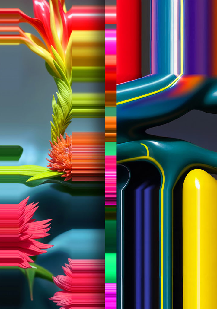 Plakat aus der Ausstellung Betty Mü - Visual Drift – Zwischen Pixel und Oberfläche im Münchner Künstlerhaus